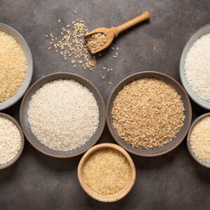 Granos: variedad de arroces desde Arborio, arroz bomba, Jazmine, arroz para paella y risottos